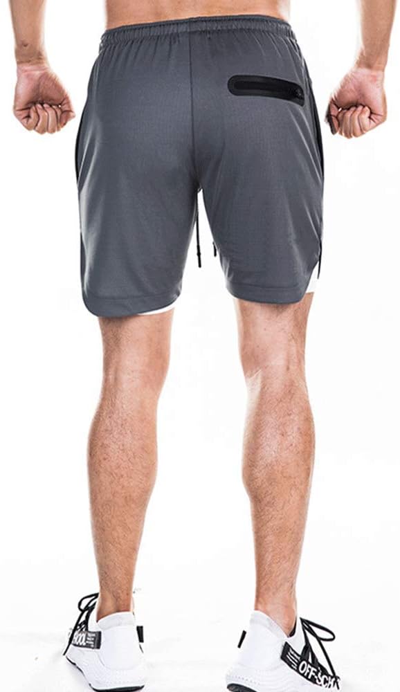 EVERWORTH Men's 2-in-1 Bodybuilding Workout Shorts Lightweight Gym Training Short Running Athletic Jogger with Zipper Pockets