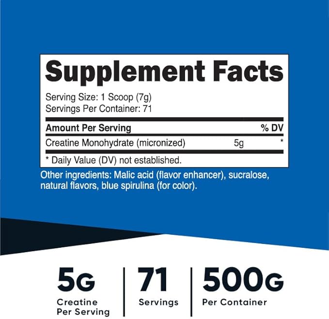 Nutricost Creatine Monohydrate Powder (Blue Raspberry) 500 Grams (1.1 LBS)