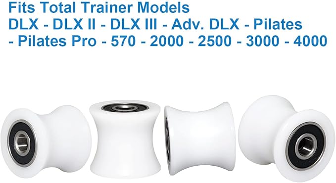 Total Trainer Rollers/Wheels of 4 for Models DLX, DLX II, DLX III, Adv DLX, Pilates, Pilates Pro 2500, 3000, 4000,570, 2000 (White)