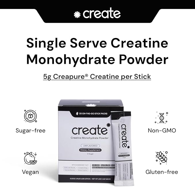 Create Single Serve Creatine Monohydrate Powder – 5g 30 Packets
