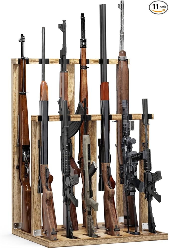 Indoor Gun Racks, Wooden Free Standing Heavy Duty Shotgun Display Rack, Rifle Stand Organizer, 12 Rifles Storage Holder Wood Gun Rack (Carbonized Black) (Carbonized Black, 1 Pack)