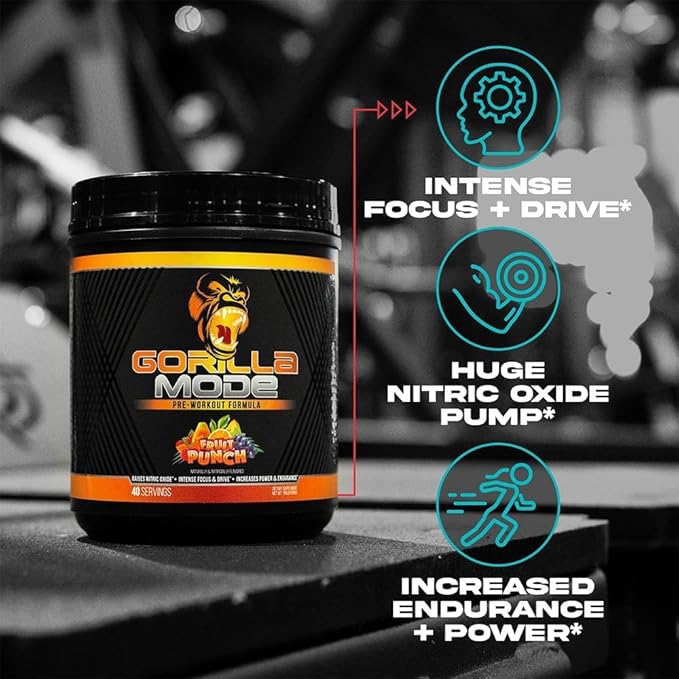 Gorilla Mind Pre Workout - Massive Pumps Laser Focus Energy Power - L-Citrulline, Creatine, L-Tyrosine, Betaine, Hydroprime, Alpha-GPC, 400mg Caffeine, Huperzine A 786g (Cotton Candy Grape)