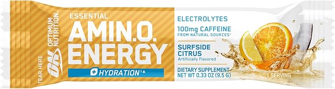 Optimum Nutrition Amino Energy Plus Hydration Packets, On-The-Go Energy Powder Stick Packs, Surfside Citrus, 25 Count