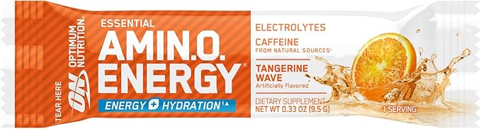 Optimum Nutrition Amino Energy Plus Hydration Packets, On-The-Go Energy Powder Stick Packs, Tangerine Wave, 25 Count