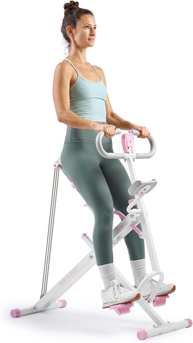 Sunny Health & Fitness Smart Upright Row-N-Ride Trainer w/Adjustable Resistance, Foldable Home Exercise Equipment for Arm, Glute & Leg Training, Free SunnyFit App Bluetooth Connect, Optional in Colors