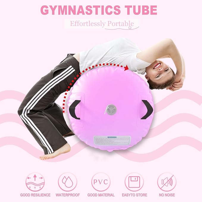 Gymnastics Air Barrel Inflatable Tumbling Roller for Cheerleading and Gymnastics Home Training Perfect for Back Handspring Practice Tumbling Drills Air Roller for Kids and Adults Includes Repair Kit