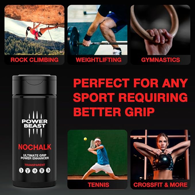 POWER BEAST NOCHALK, Liquid Chalk Replacement, Non Sticky Grip Enhancer, Dry Hands, Transparent, Anti-Slip Solution, Dry Grip for Tennis, Golf, Pole Dancing, Gaming, and All Sports, 0.35 Oz.