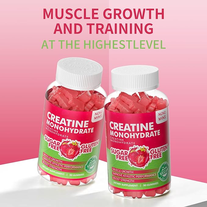 Creatine Monohydrate Gummies 5g for Men Women - Sugar Free Chewable Supplement. 180 Gummies Strawberry