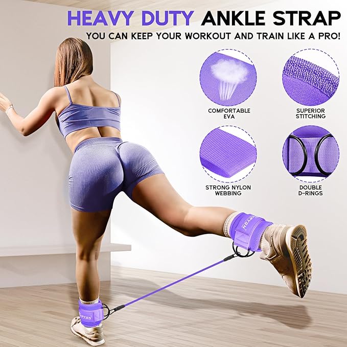 Ankle Resistance Bands, Ankle Bands for Working Out with Cuffs, Resistance Bands for Leg Butt Training Workout Equipment for Kickbacks Hip Gluteus Training Exercises, Ankle Strap with Exercise Bands