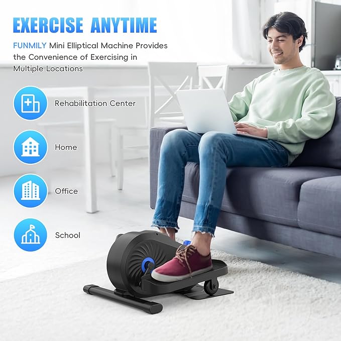 FUNMILY Under Desk Elliptical, Under Desk Bike Pedal Exerciser, Fully Assembled Leg Exerciser 2 in 1 Seated Standing Elliptical, Ultra-Quiet Mini Elliptical Machines for Home Office Use