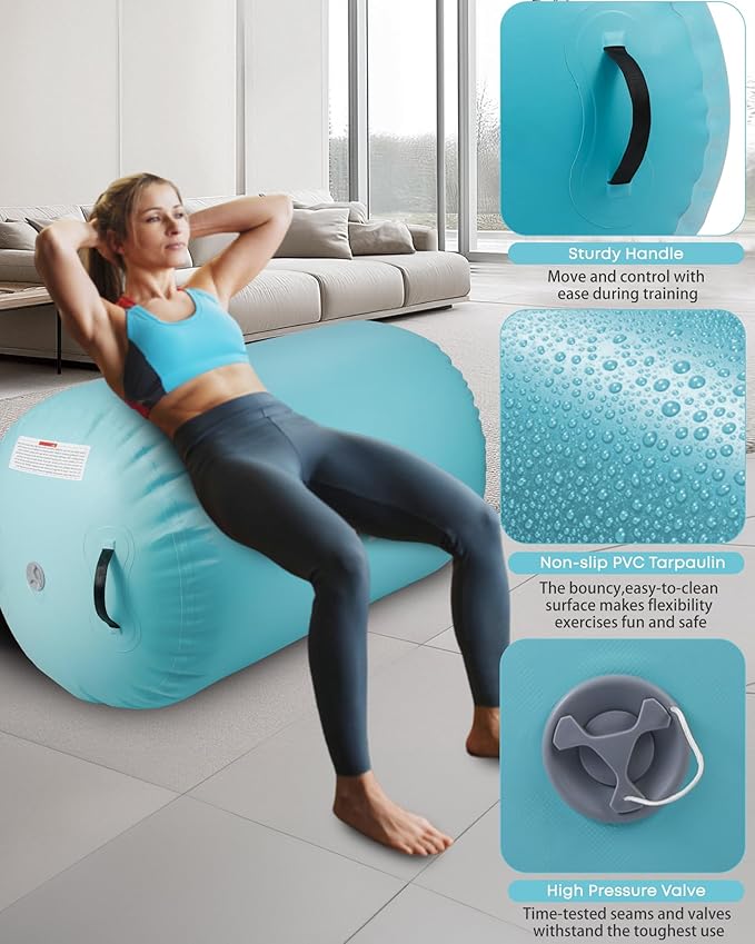 Air Barrel - Air Roller Gymnastics Barrel for Back Handspring Trainer, Air Track Tumble Mat with Pump for Gym Training/Yoga Balance Exercise/Cheerleading/Home and Outdoor Use