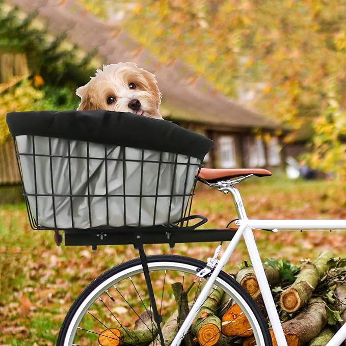 RAYMACE Rear Bike Basket with Waterproof Cover,Bicycle Cargo Rack Storage Basket Mount for Back Under Seat