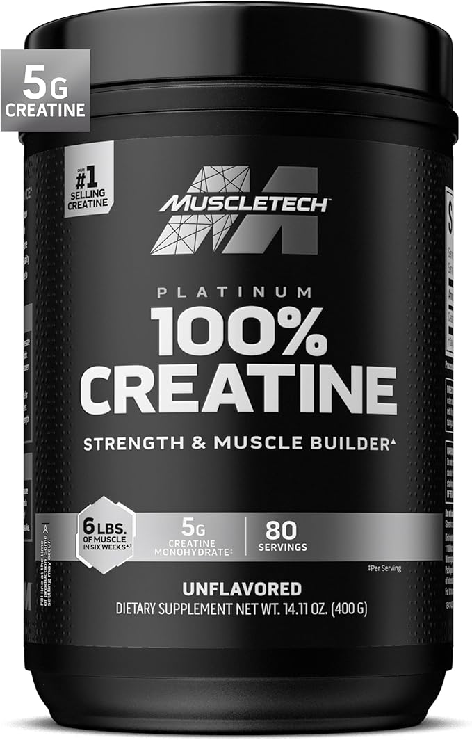 Muscletech Creatine Monohydrate Powder, Platinum Pure - Unflavored Micronized Creatine Powder for Men & Women - Workout Supplements for Performance, Muscle Recovery & Builder - (80 Servings)