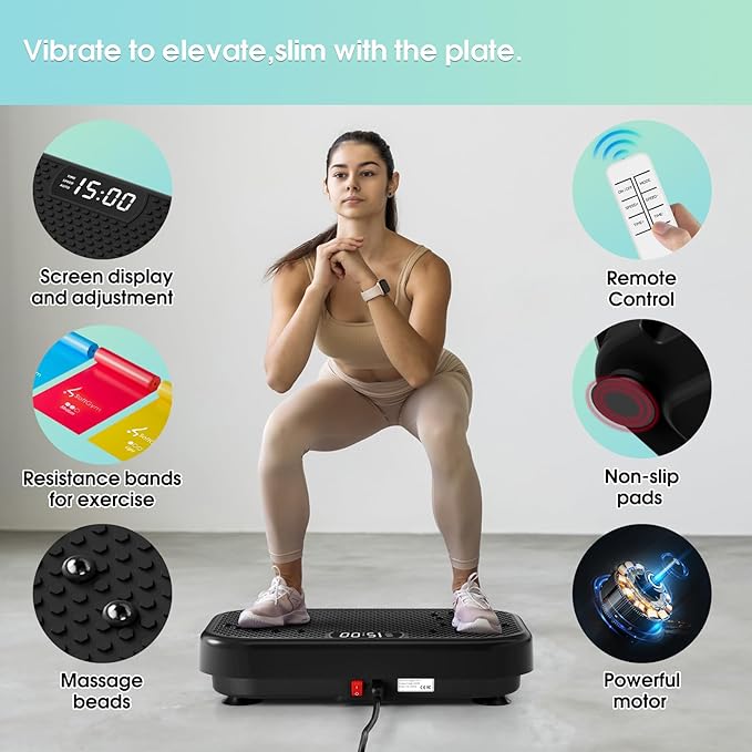 Vibration Plate Exercise Machine for Lymphatic Drainage,Softgym Power Vibrate Stand Shake Board 400 Lbs Capacity Whole Body Workout Waver with Fitness Resistance Bands Weight Loss Gifts for Women Men