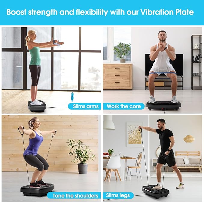 Vibration Plate Exercise Machine for Lymphatic Drainage,Softgym Power Vibrate Stand Shake Board 400 Lbs Capacity Whole Body Workout Waver with Fitness Resistance Bands Weight Loss Gifts for Women Men