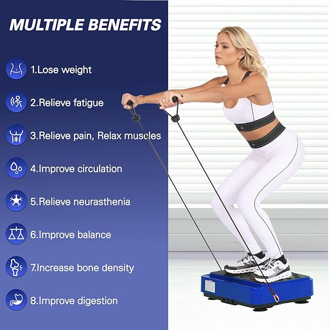 soges Vibration Plate Exercise Machine with Resistance Bands, Vibrating Plate for Lymphatic Drainage, Whole Body Vibrate Equipment, Home Fitness Workout Weight Loss Sports