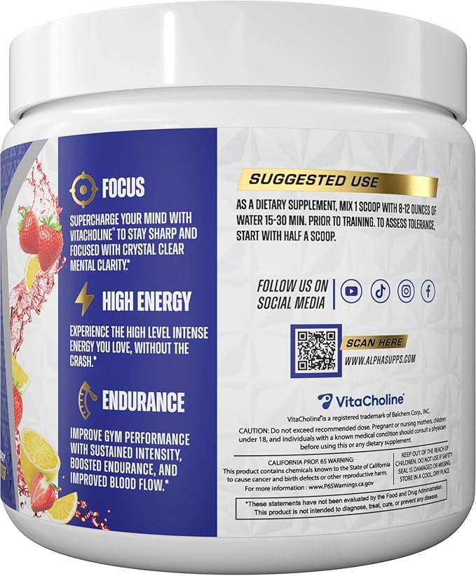 Pre, Pre-Workout Powder for Men & Women, Back to Basics Preworkout Formula for Fitness & Gym Training Athletes - Boost Energy, Focus & Performance (30 Servings, Strawberry Lemonade)