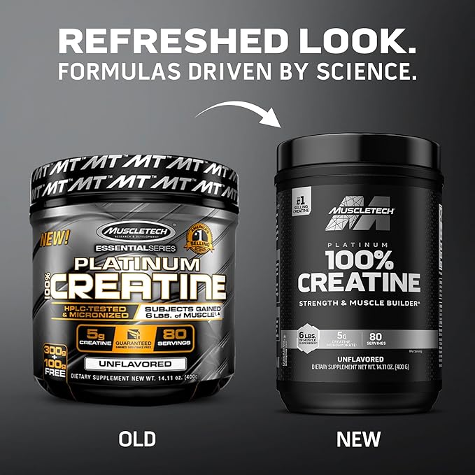 Muscletech Creatine Monohydrate Powder, Platinum Pure - Unflavored Micronized Creatine Powder for Men & Women - Workout Supplements for Performance, Muscle Recovery & Builder - (80 Servings)