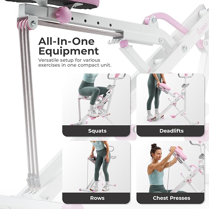 Sunny Health & Fitness Smart Upright Row-N-Ride Trainer w/Adjustable Resistance, Foldable Home Exercise Equipment for Arm, Glute & Leg Training, Free SunnyFit App Bluetooth Connect, Optional in Colors