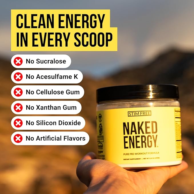 NAKED Energy - Stim Free Pre Workout Caffeine Free, for Men and Women, Vegan Friendly, No Artificial Sweeteners, Colors Or Flavors - 50 Servings