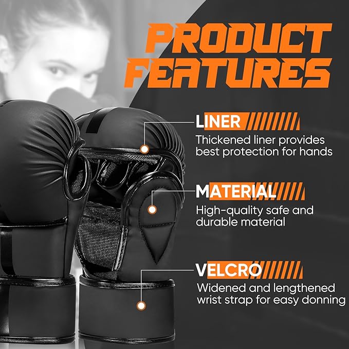 MMA Gloves Open Palm Sparring & Grappling Mitts,Martial Arts for Men & Women,Combat Sports,MMA, Boxing, Muay Thai, Kickboxing