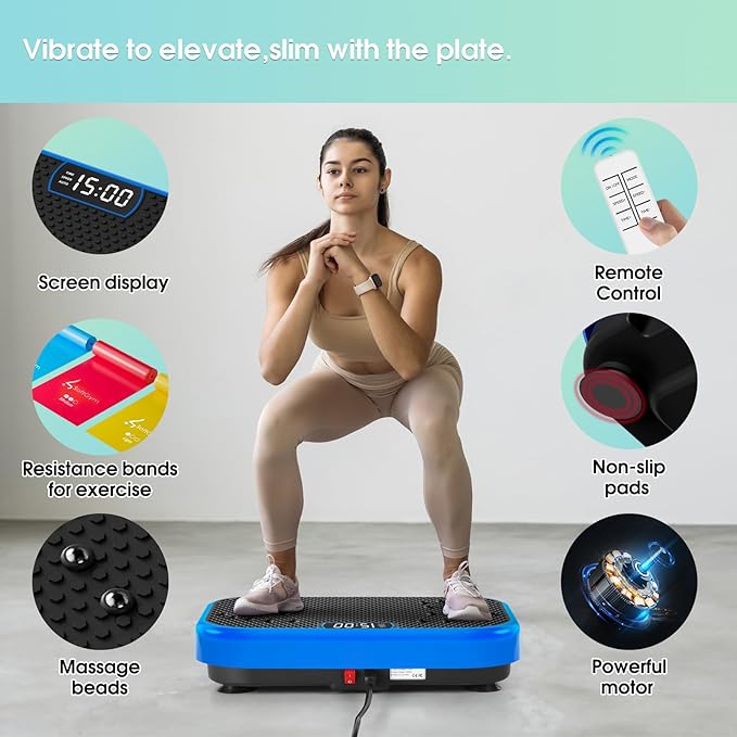 Vibration Plate Exercise Machine for Lymphatic Drainage,Softgym Power Vibrate Stand Shake Board 400 Lbs Capacity Whole Body Workout Waver with Fitness Resistance Bands Weight Loss Gifts for Women Men