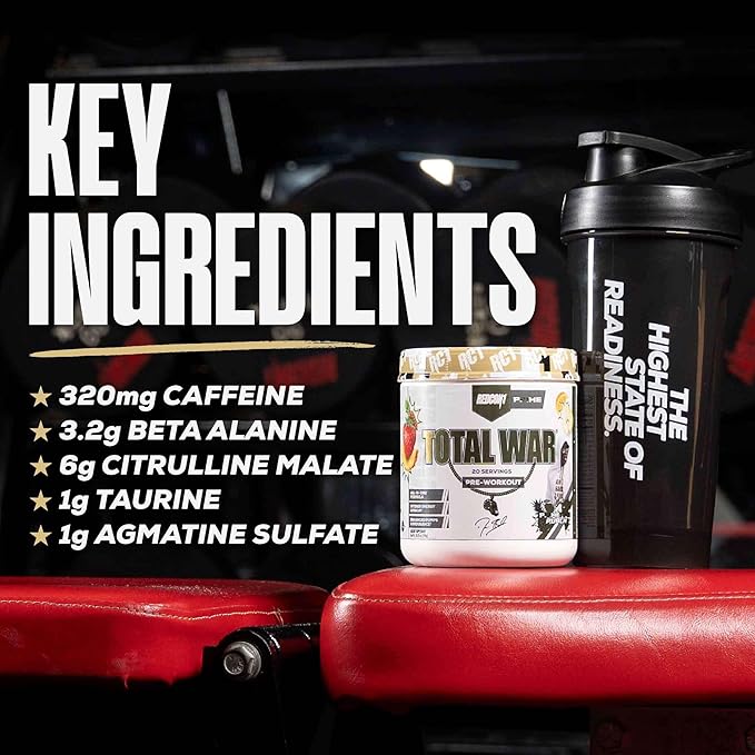 REDCON1 Total War Pre Workout Powder, Prime Time Punch - Beta Alanine + Citrulline Malate Keto Friendly Preworkout for Men & Women with 320mg of Caffeine - Fast Acting (20 Servings)