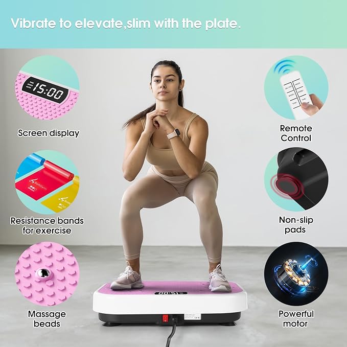 Vibration Plate Exercise Machine for Lymphatic Drainage,Softgym Power Vibrate Stand Shake Board 400 Lbs Capacity Whole Body Workout Waver with Fitness Resistance Bands Weight Loss Gifts for Women Men