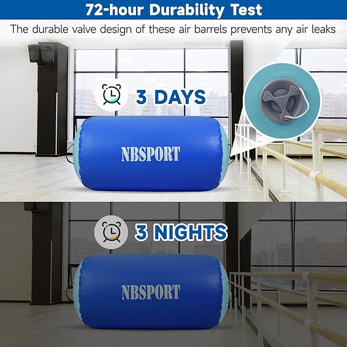 Air Barrel - Air Roller Gymnastics Barrel for Back Handspring Trainer, Air Track Tumble Mat with Pump for Gym Training/Yoga Balance Exercise/Cheerleading/Home and Outdoor Use