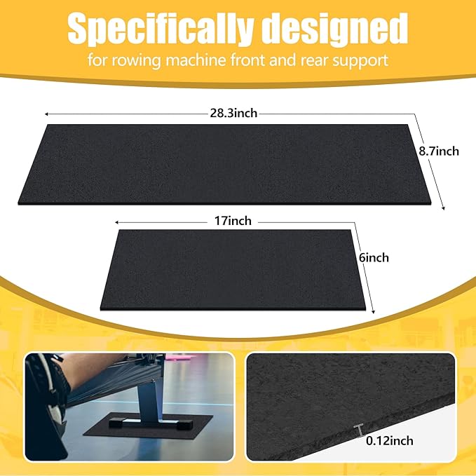 2 Pieces Rower Mat Compatible with Model D Concept 2 Rowing Machine Anti Slip and High Density Thick Floor Mat for Home Gym Foam, Black