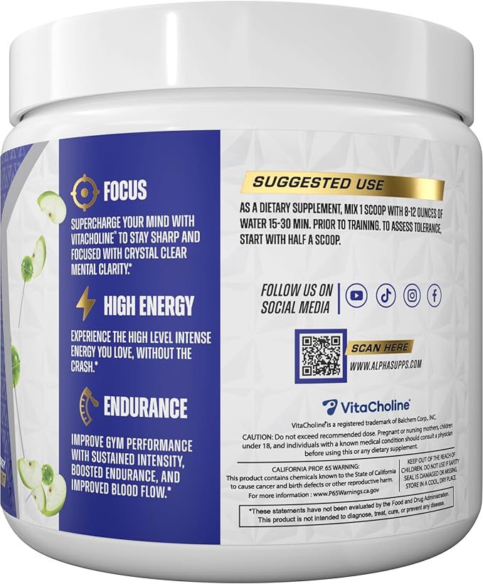 Pre, Pre-Workout Powder for Men & Women, Back to Basics Preworkout Formula for Fitness & Gym Training Athletes - Boost Energy, Focus & Performance (30 Servings, Green Apple)