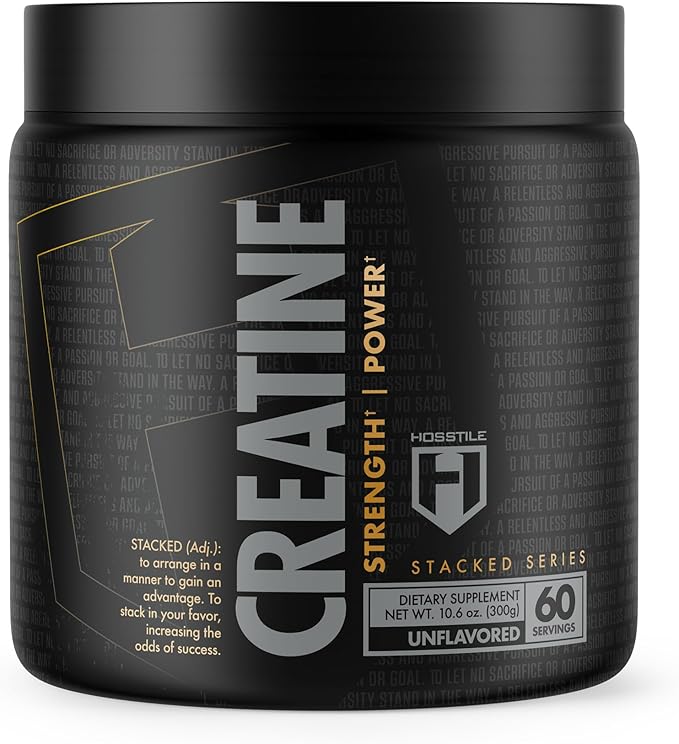 HOSSTILE Creatine, Micronized Creatine Monohydrate Powder for Men & Women, Improve Muscle Size, Strength & Power Output, Post Workout Recovery Drink, Unflavored, 60 Servings