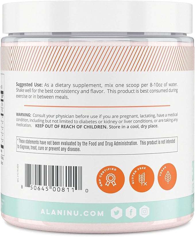 Alani Nu BCAA Sour Peach Ring | Branch Chain Essential Amino Acids | 2:1:1 Formula | Supplement Powder | Muscle Recovery Vitamins for Post-Workout | 30 Servings