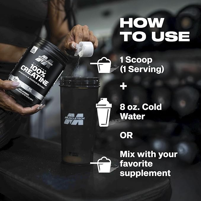 Muscletech Creatine Monohydrate Powder, Platinum Pure - Unflavored Micronized Creatine Powder for Men & Women - Workout Supplements for Performance, Muscle Recovery & Builder - (80 Servings)