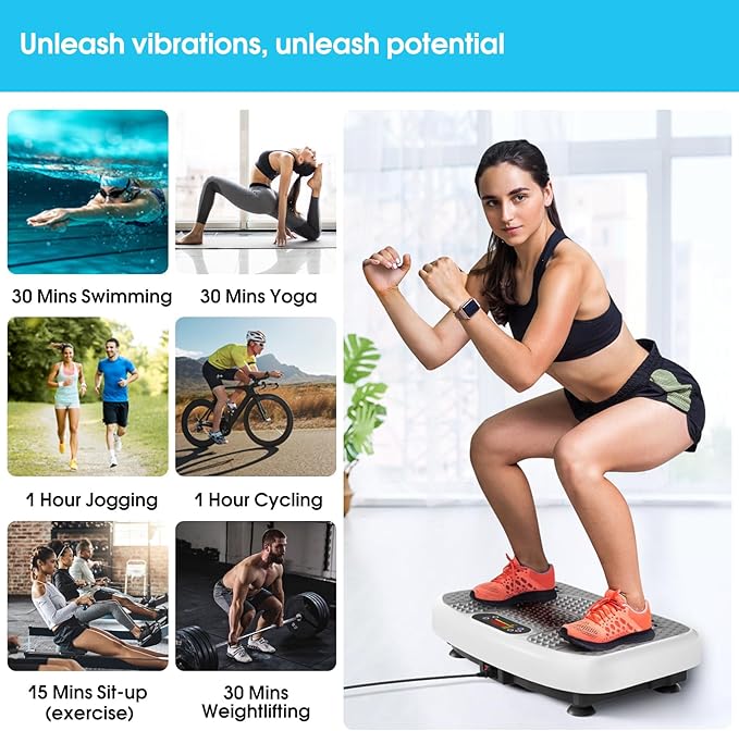 Vibration Plate Exercise Machine for Lymphatic Drainage,Softgym Power Vibrate Stand Shake Board 400 Lbs Capacity Whole Body Workout Waver with Fitness Resistance Bands Weight Loss Gifts for Women Men