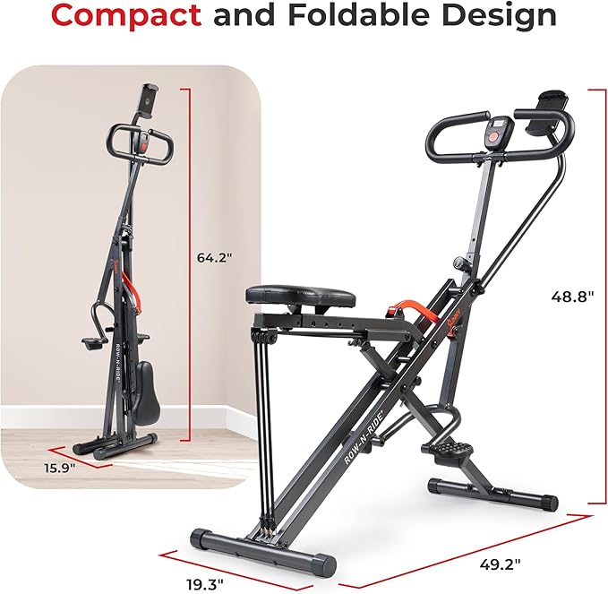 Sunny Health & Fitness Smart Upright Row-N-Ride Trainer w/Adjustable Resistance, Foldable Home Exercise Equipment for Arm, Glute & Leg Training, Free SunnyFit App Bluetooth Connect, Optional in Colors