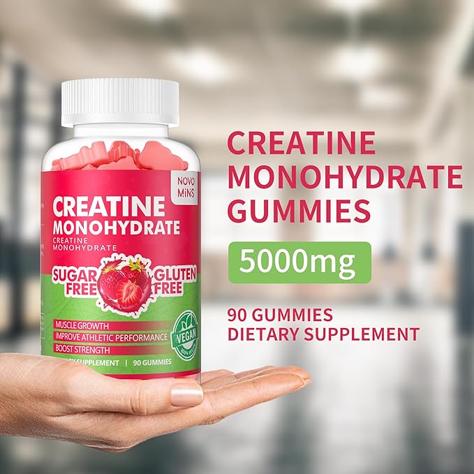 Creatine Monohydrate Gummies 5g for Men Women - Sugar Free Chewable Supplement. 180 Gummies Strawberry