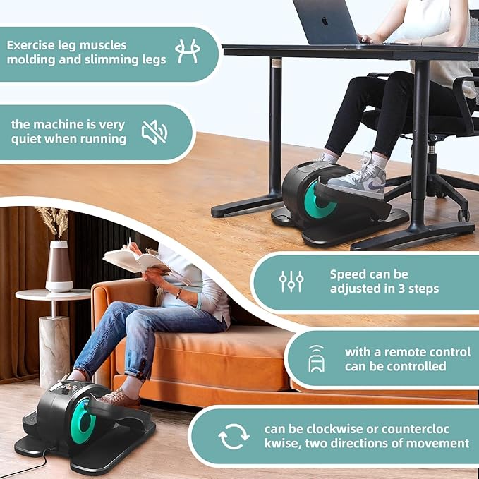 ESL Under Desk Elliptical - Portable Leg Exerciser for Seniors, Compact Seated Elliptical with Remote Control, LCD Display Electric Elliptical Trainers