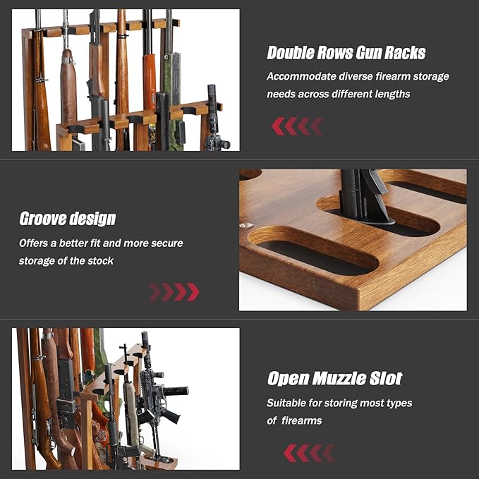 Indoor Gun Racks, Wooden Free Standing Heavy Duty Shotgun Display Rack, Rifle Stand Organizer, 12 Rifles Storage Holder Wood Gun Rack (Walnut)