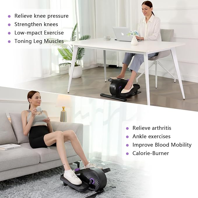 FUNMILY Under Desk Elliptical, Under Desk Bike Pedal Exerciser, Seated Elliptical, Work from Home Fitness, Mini Elliptical Machines,Portable Foot &Leg Pedal Exerciser-Stand or Sit (Black)