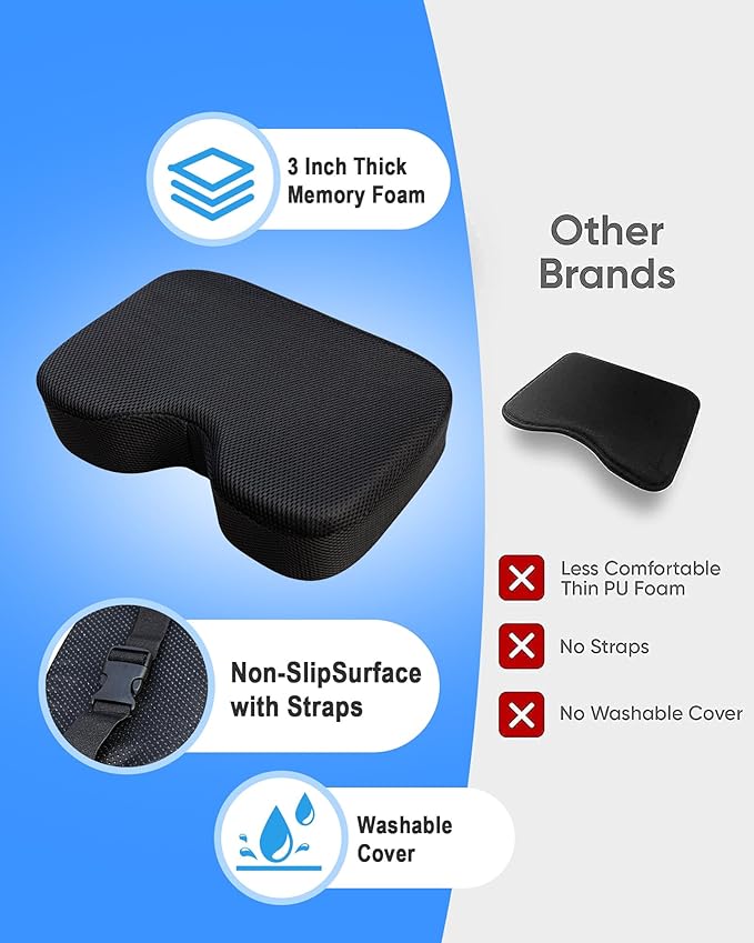 Rowing Machine Seat Cushion, Compatible Concept2 and Other Row Machines, Custom Memory Foam for Perfectly Fit, Washable Cover with Anti-Slip Fastening Strap - Concept 2 Rower Accessories Black