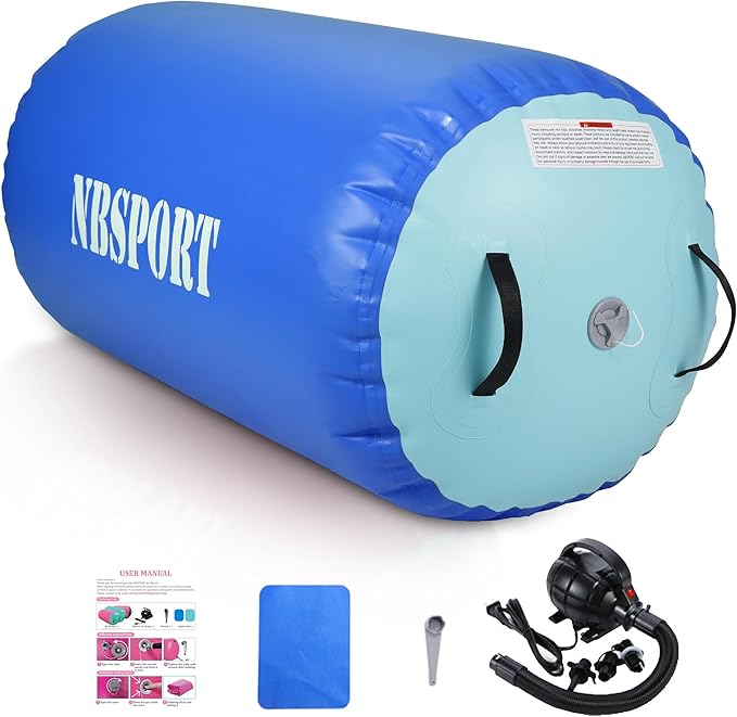 Air Barrel - Air Roller Gymnastics Barrel for Back Handspring Trainer, Air Track Tumble Mat with Pump for Gym Training/Yoga Balance Exercise/Cheerleading/Home and Outdoor Use