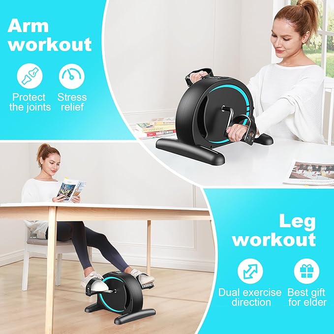 FEIERDUN Mini Exercise Bike, Under Desk Bike Pedal Exerciser for Arm/Leg Exercise
