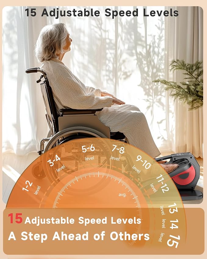 Under Desk Elliptical Machine, Ellipse Leg Exerciser with 15 Adjustable Speed Electric Seated Pedal Exerciser for Seniors Mini Leg Exerciser While Sitting for Moms Dad Parents Elderly