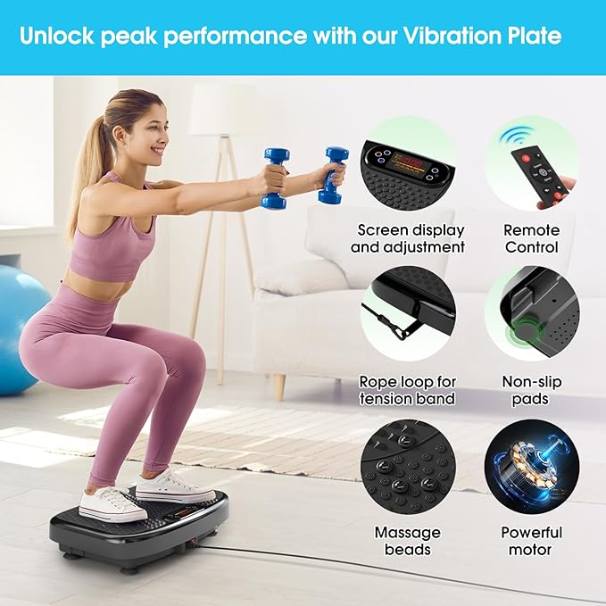 Vibration Plate Exercise Machine for Lymphatic Drainage,Softgym Power Vibrate Stand Shake Board 400 Lbs Capacity Whole Body Workout Waver with Fitness Resistance Bands Weight Loss Gifts for Women Men