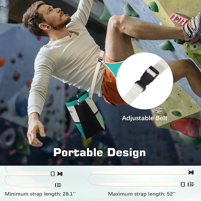 MoKo Chalk Bag for Rock Climbing, Large Capacity Climbing Chalk Bag with Magnetic Snap and Zipper Pocket, Portable Chalk Bucket for Rock Climbing, Weight Lifting, Bouldering, Gymnastics, Fitness