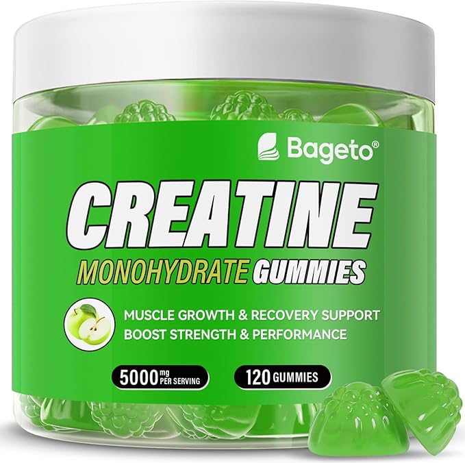Creatine Monohydrate Gummies 5g for Men Women,Sugar Free Chewables Creatine Pre-Workout for Muscle Strength, Sour Green Apple, 120 Count