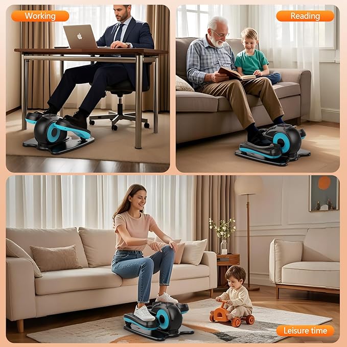 Under Desk Elliptical Electric – Seated Leg Exerciser for Seniors, Fully Assembled Pedal Machine with Remote Control, Free Footstraps & 10 Adjustable Speeds