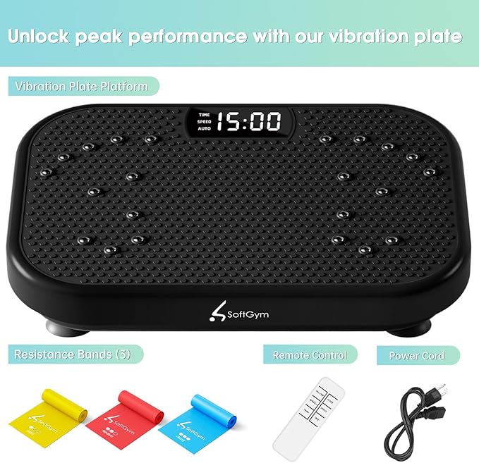 Vibration Plate Exercise Machine for Lymphatic Drainage,Softgym Power Vibrate Stand Shake Board 400 Lbs Capacity Whole Body Workout Waver with Fitness Resistance Bands Weight Loss Gifts for Women Men