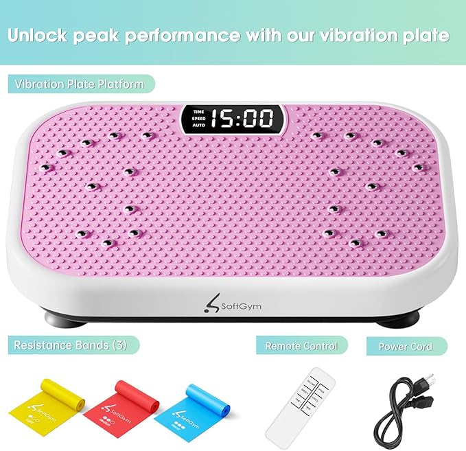 Vibration Plate Exercise Machine for Lymphatic Drainage,Softgym Power Vibrate Stand Shake Board 400 Lbs Capacity Whole Body Workout Waver with Fitness Resistance Bands Weight Loss Gifts for Women Men